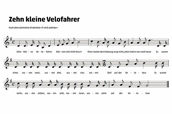 Zehn kleine Velofahrer Song Text und Noten vom Velojournal
