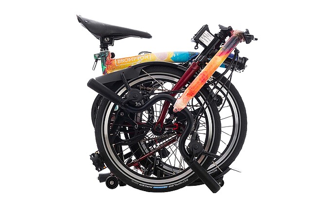 Dieses zusammengefaltete Brompton wurde von der Band Radiohead gestaltet.