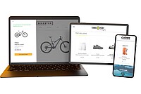 Signa Sports United schlechte Signale. Laptop, auf dem die Webseite von Bikester geöffnet ist.