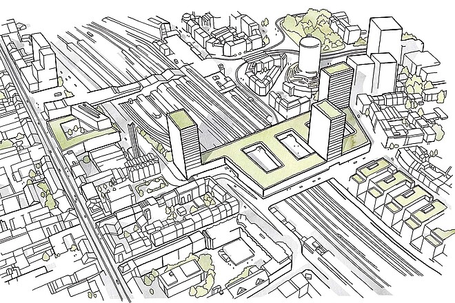 Die Umgestaltung des Nauentor-Areals bietet die Chance, die Veloanbindung des Gundelis an die Stadt zu verbessern. Plan einer Überbauung in Basel