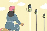 Gezeichnets Bild einer Frau auf dem Fahrrad.