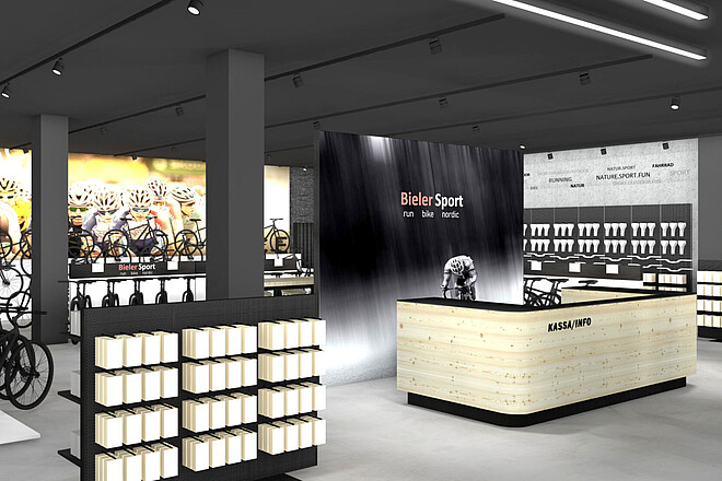 Fahrradgeschäft mit moderner Einrichtung.