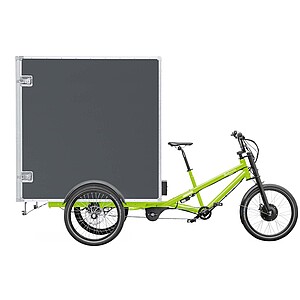 Cargobike Typenkunde. Lastenrad mit grosser Transportbox am Heck.