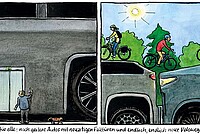 Comicstrip von Schlorian mit Autos und Fahrrädern.