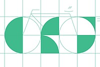 Velodemo 2023. Grafik mit grünen Flächen und Linien, die ein Fahrrad darstellen.