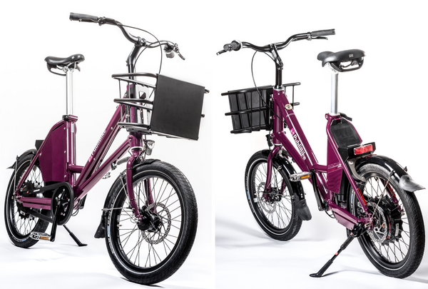 Lila farbene Velos des Bikesharing Anbieters Publibike