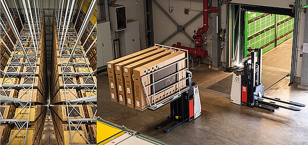 Flyer E-Bike ZEG Deutschland. Lagerhalle mit Hochregallager.